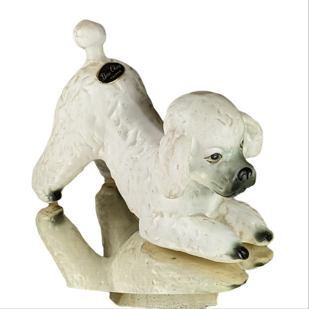 Bone China Vintage White Poodle Miniature Figurine